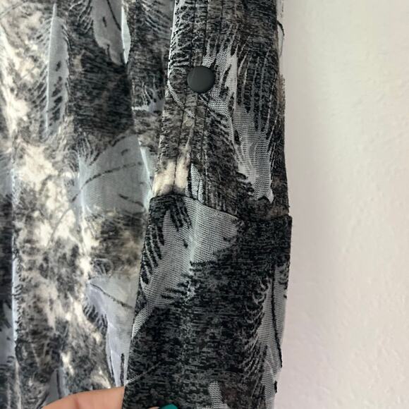 Vintage ClothesHead sheer burnout long sleeve feather pattern Y2K whimsigoth S - Picture 4 of 14